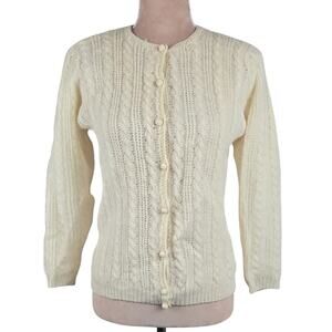 Vintage British Vogue 100% Wool Cardigan Sweater Cream Size UK 36 = US Small